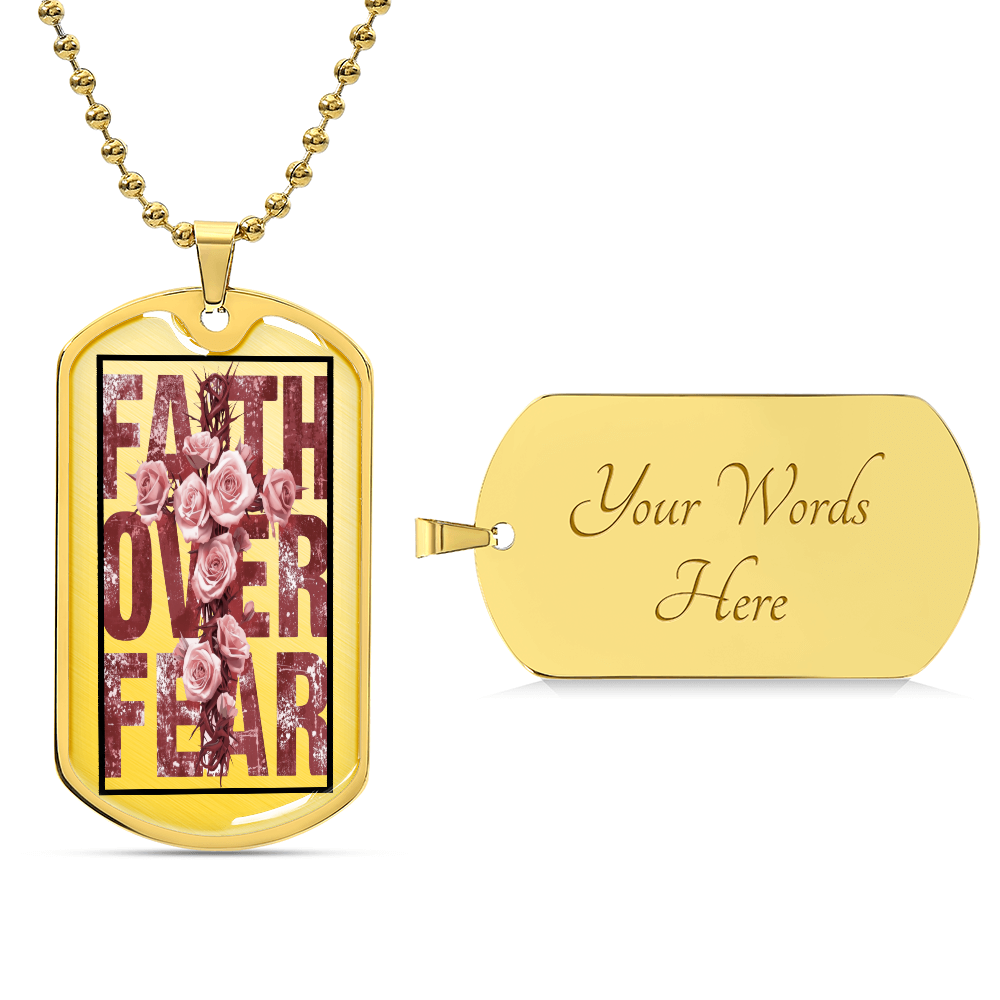 Faith Over Fear Floral Faith Based Graphic Dog Tags Necklace