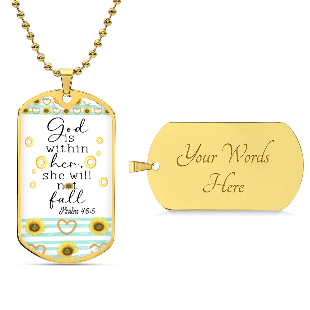 God is Within Her Sunflower Scripture Graphic Dog Tags Necklace