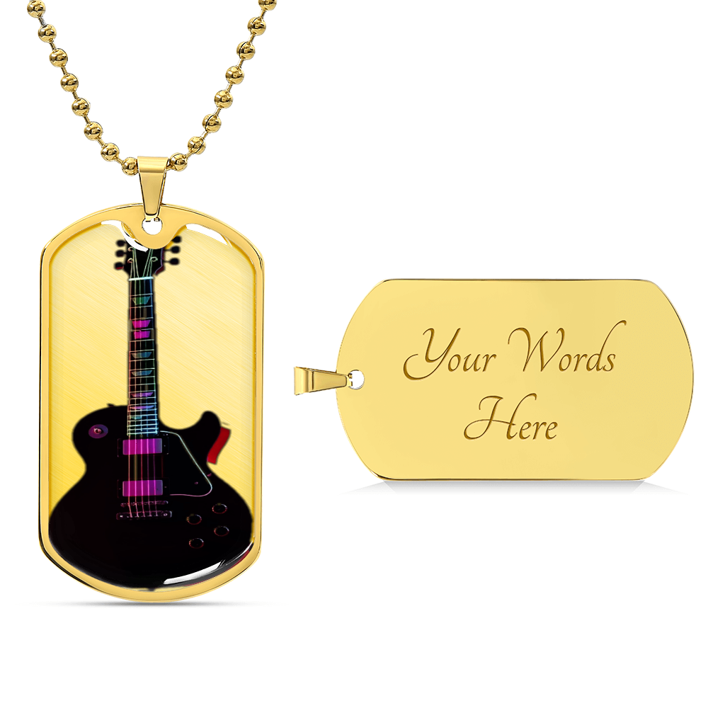 Rock and Roll Electric Guitar Graphic Dog Tags Necklace