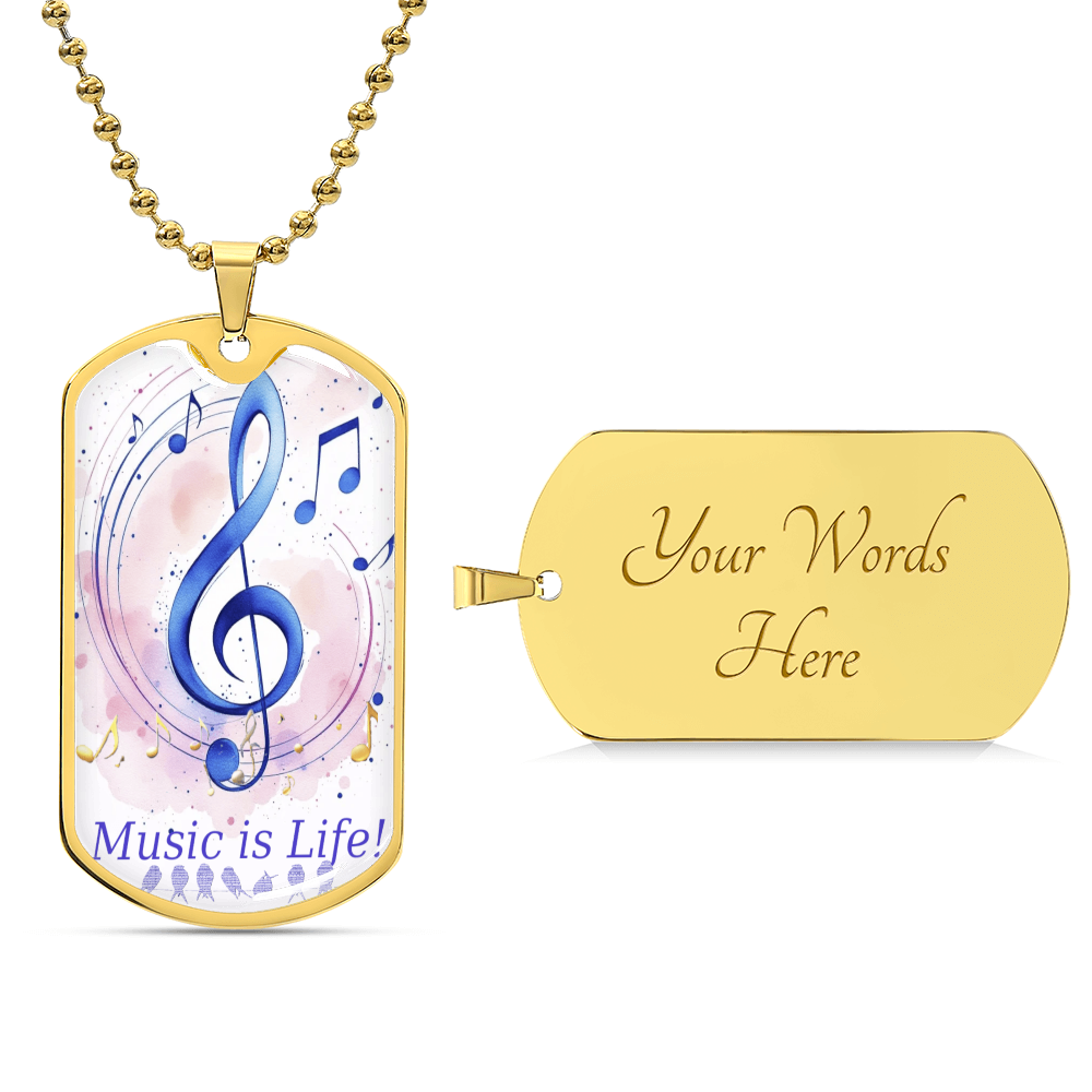 Music is Life Musical Notes Graphic Dog Tags Necklace