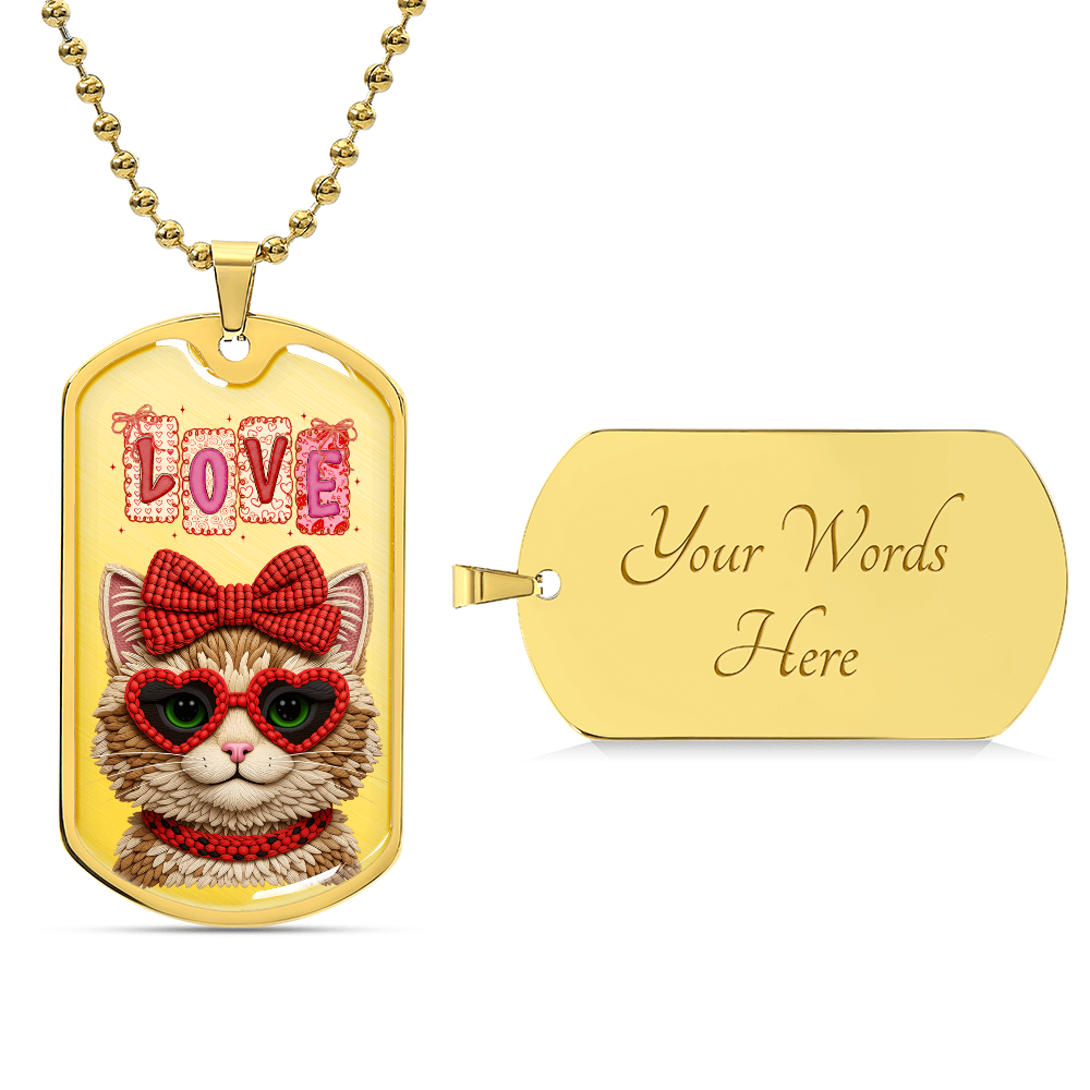 Cool Cat with Love Graphic Dog Tags Necklace