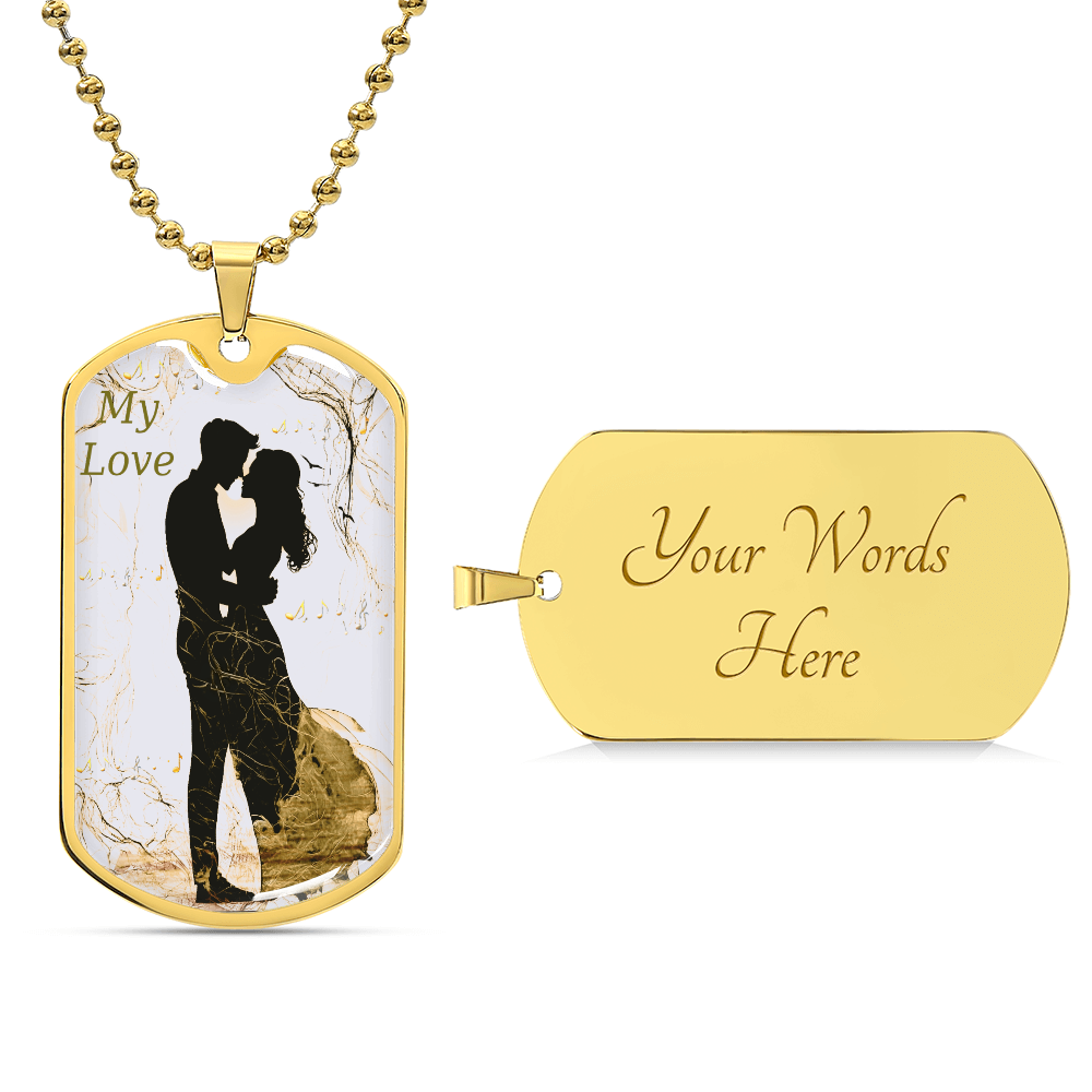 My Love Couple Embracing Graphic Dog Tags Necklace