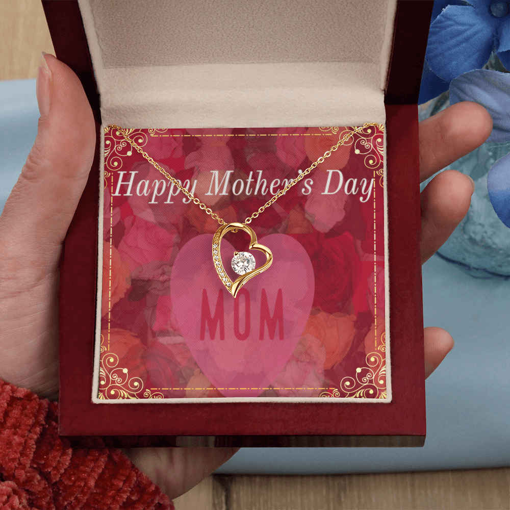 Happy Mother's Day Mom Red Roses with Forever Love Necklace