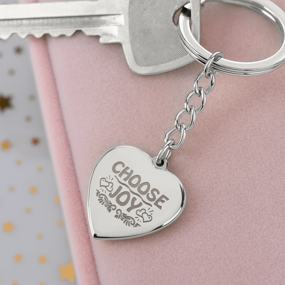 Choose Joy Engraved Heart Keychain