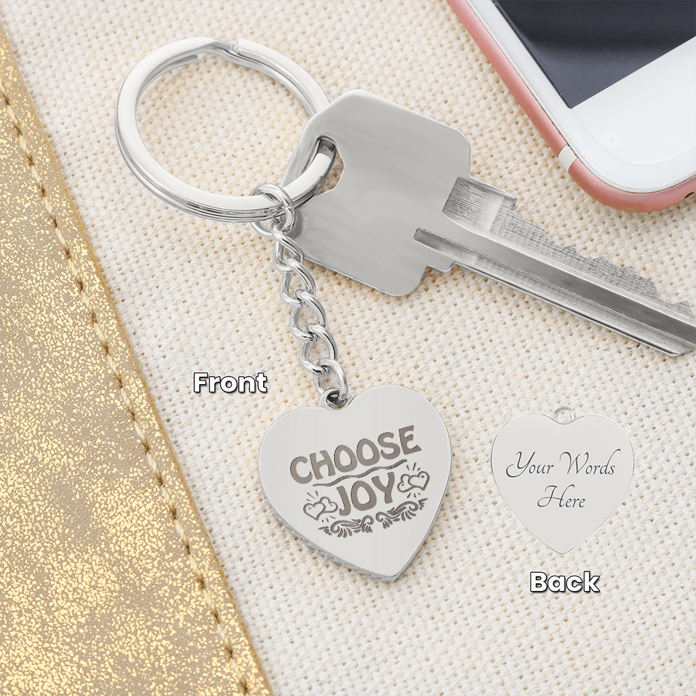 Choose Joy Engraved Heart Keychain