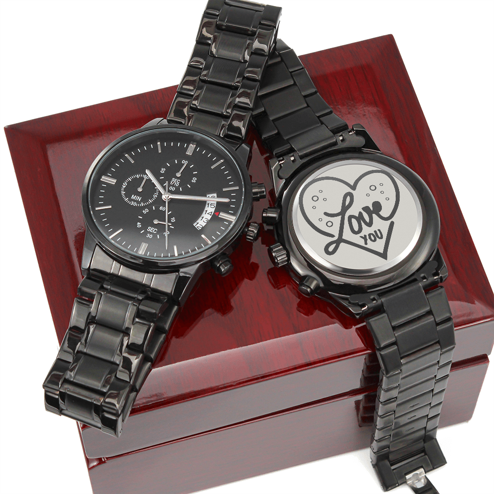 Love You Heart Engraved Black Watch