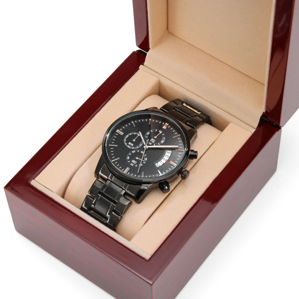 Be Joyful in Hope Faith Based Engraved Black Chronograph Watch
