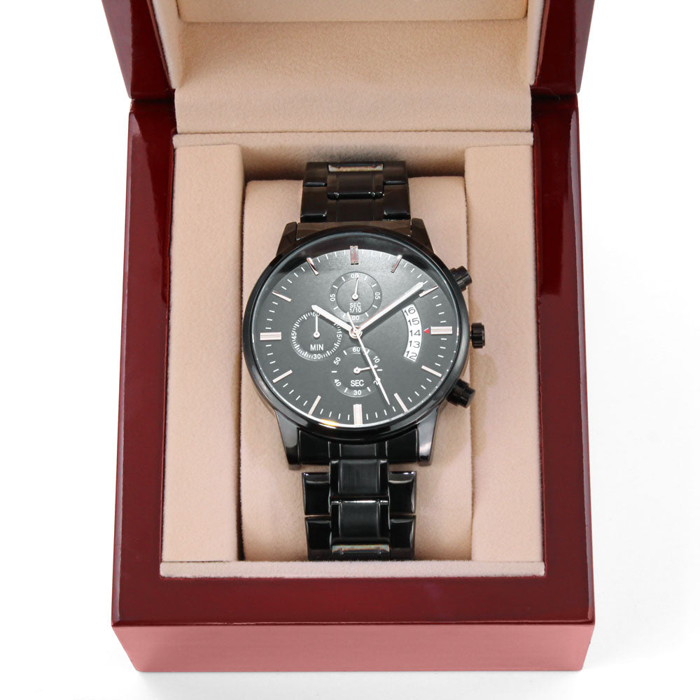 Be Joyful in Hope Faith Based Engraved Black Chronograph Watch