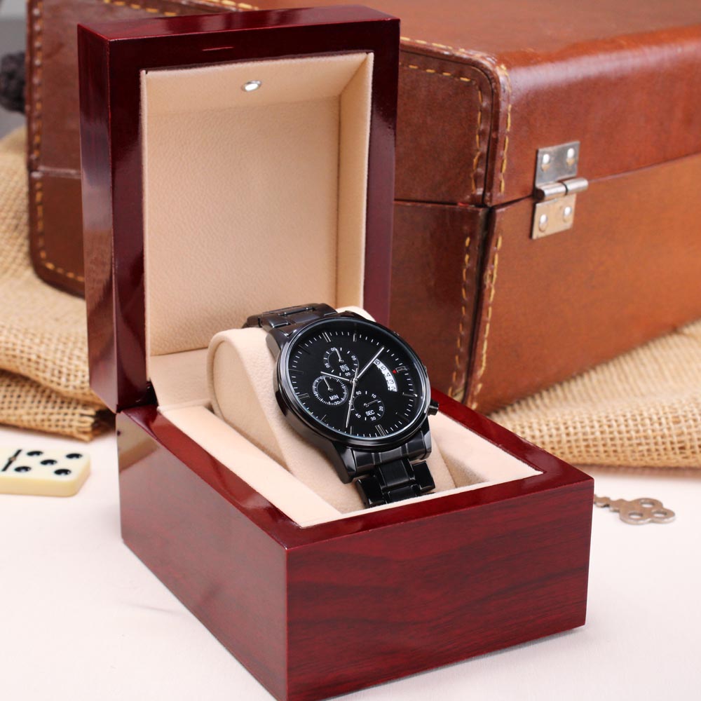 Every Knee Shall Bow Faith Based Engraved Black Chronograph Watch
