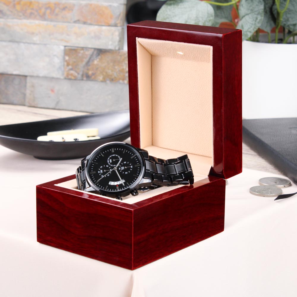 Be Joyful in Hope Faith Based Engraved Black Chronograph Watch