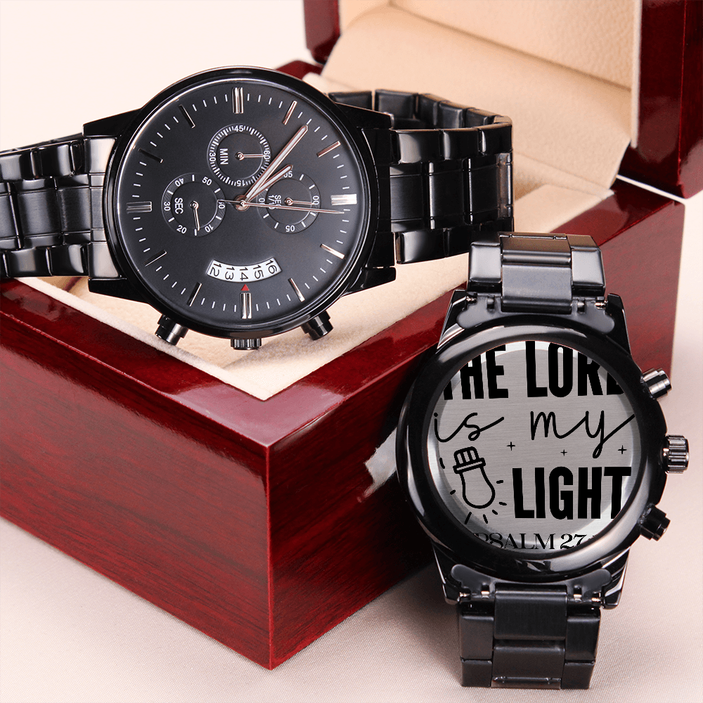 The Lord is My Light Faith Based Engraved Black Chronograph Watch