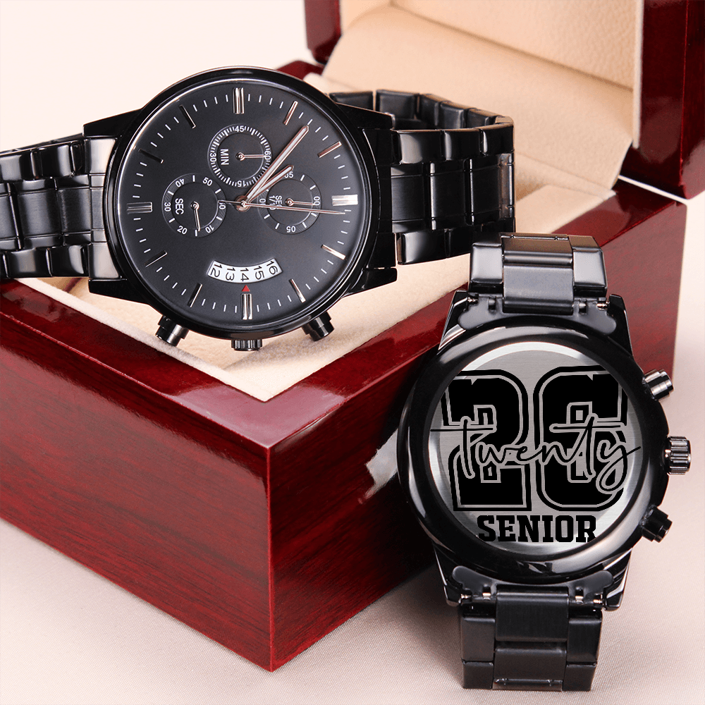 Senior 2026 Graduation Engraved Black Chronograph Watch