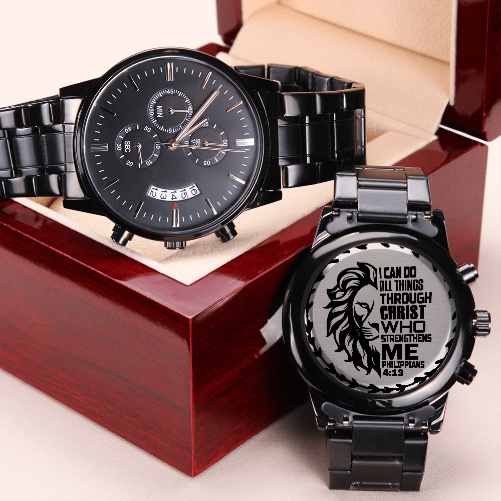 I Can Do All Things Through Christ Lion Faith Based Chronograph Black Watch