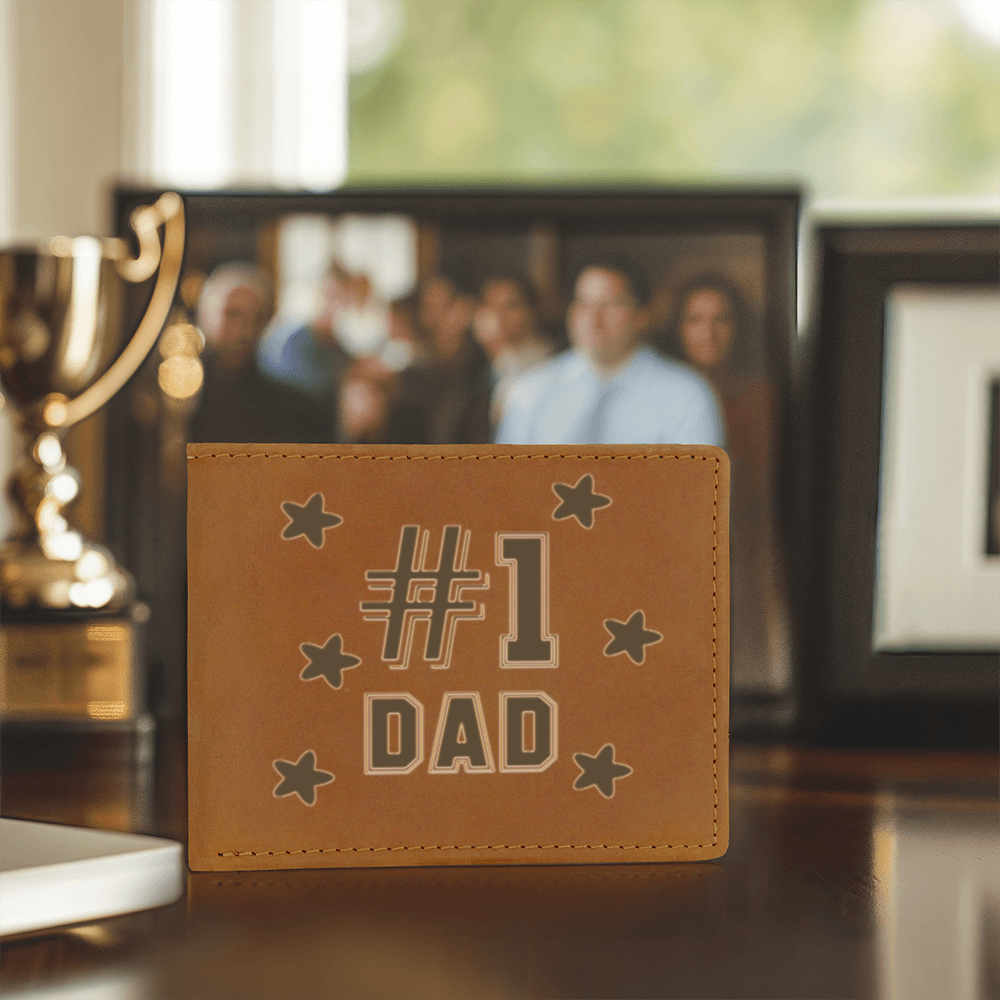 Father's Day #1 Dad Printed Genuine Cowhide Leather Wallet