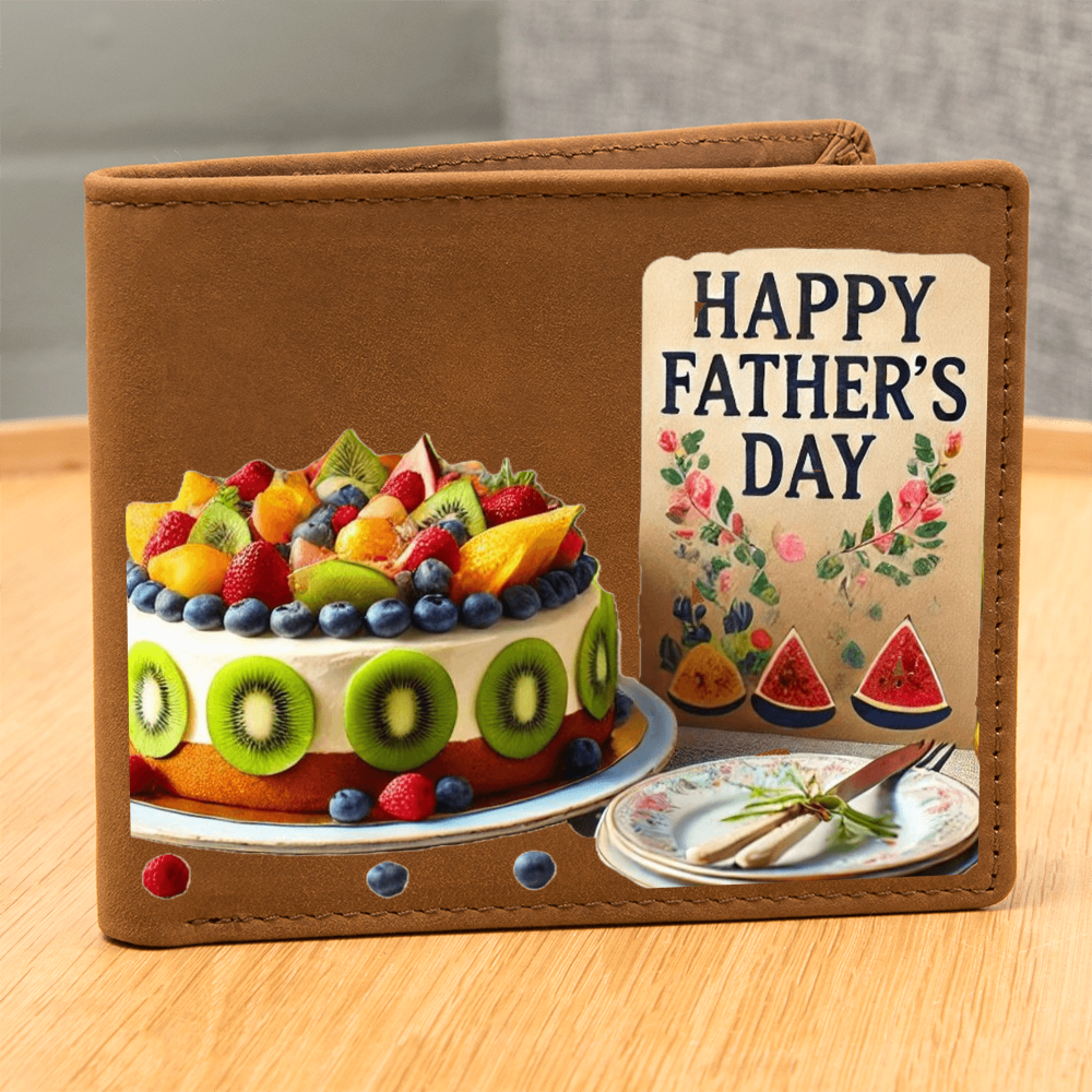 Happy Father's Day Card & Cake Graphic Leather Wallet