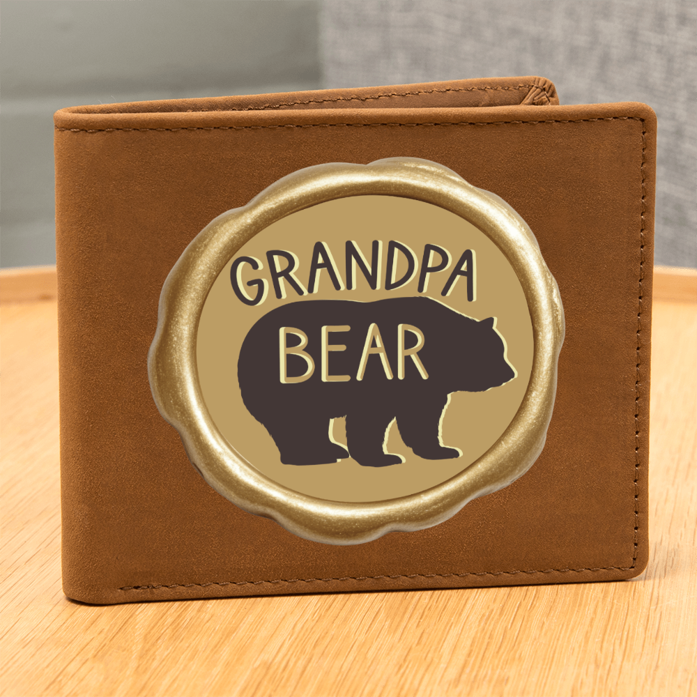 Grandpa Bear Golden Wax Seal Graphic Leather Wallet