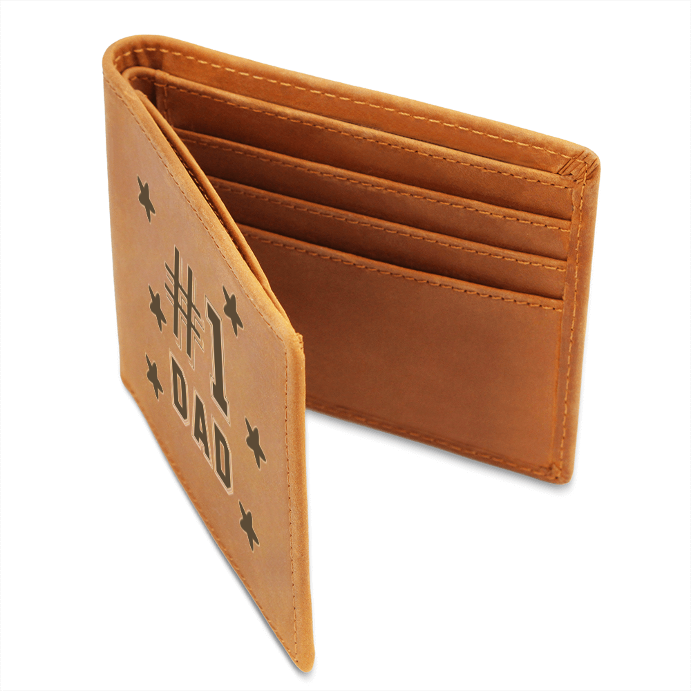 Father's Day #1 Dad Printed Genuine Cowhide Leather Wallet