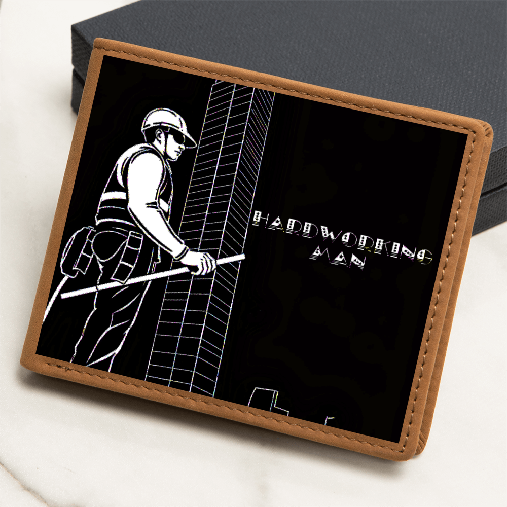 Hardworking Man Construction Worker Graphic Leather Wallet