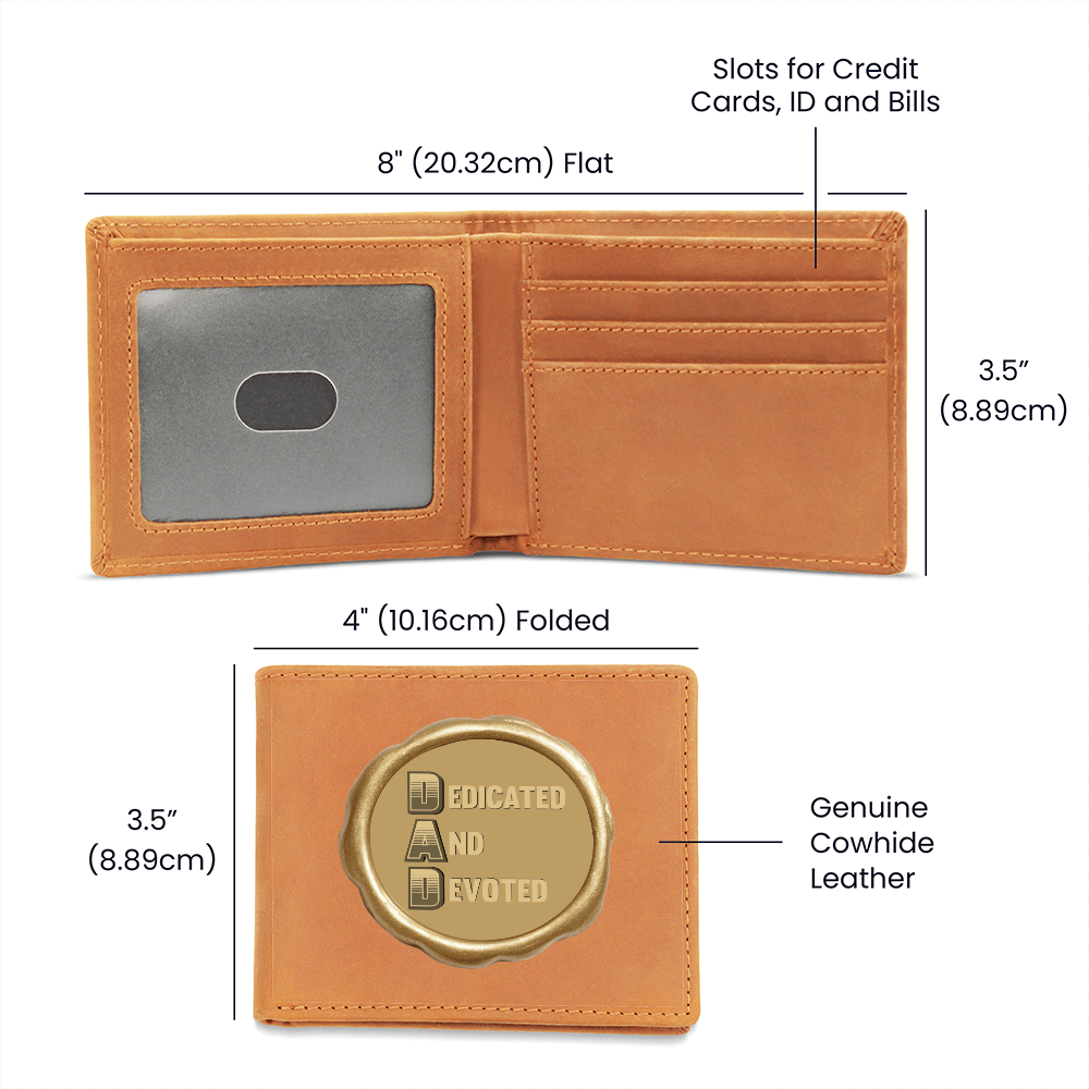 Dedicated and Devoted DAD Golden Seal Graphic Leather Wallet