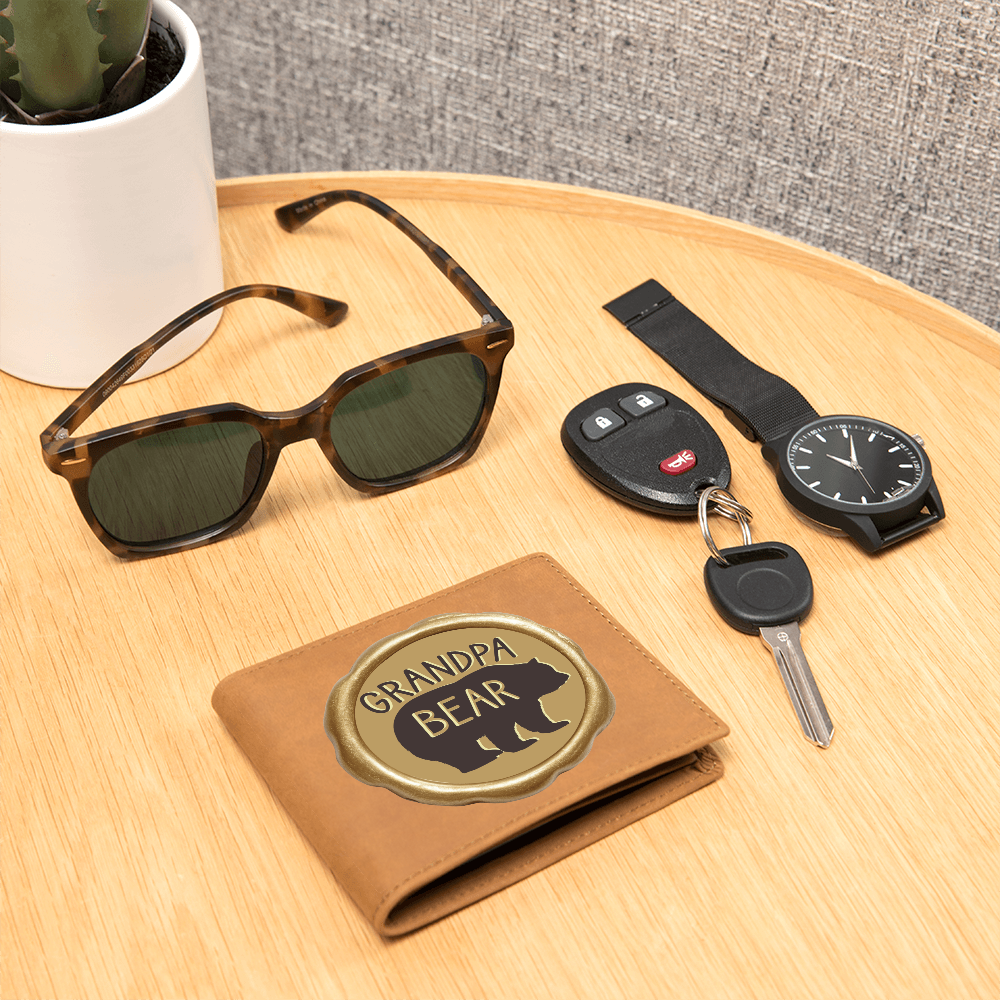 Grandpa Bear Golden Wax Seal Graphic Leather Wallet