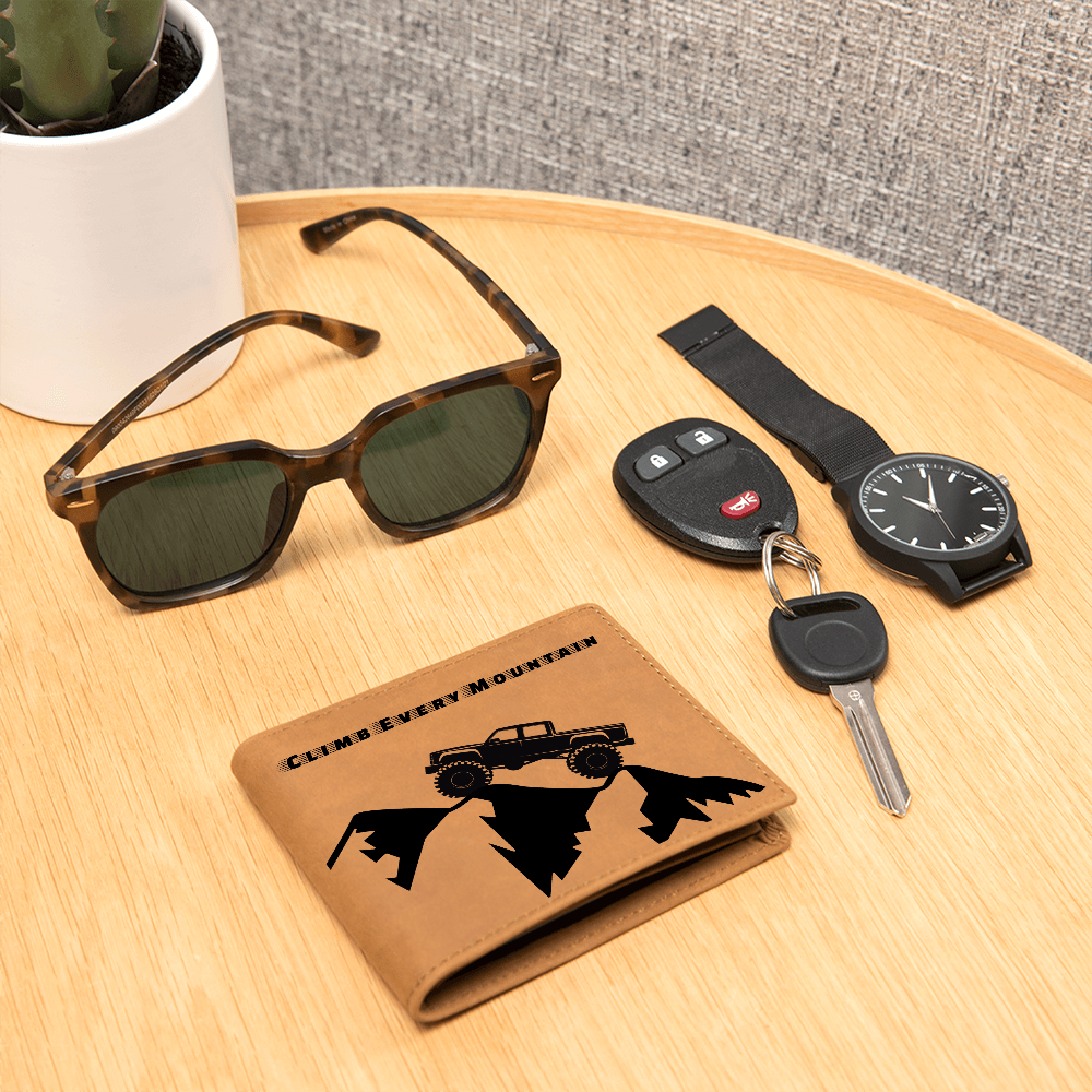 Climb Every Mountain Monster Truck Graphic Leather Wallet