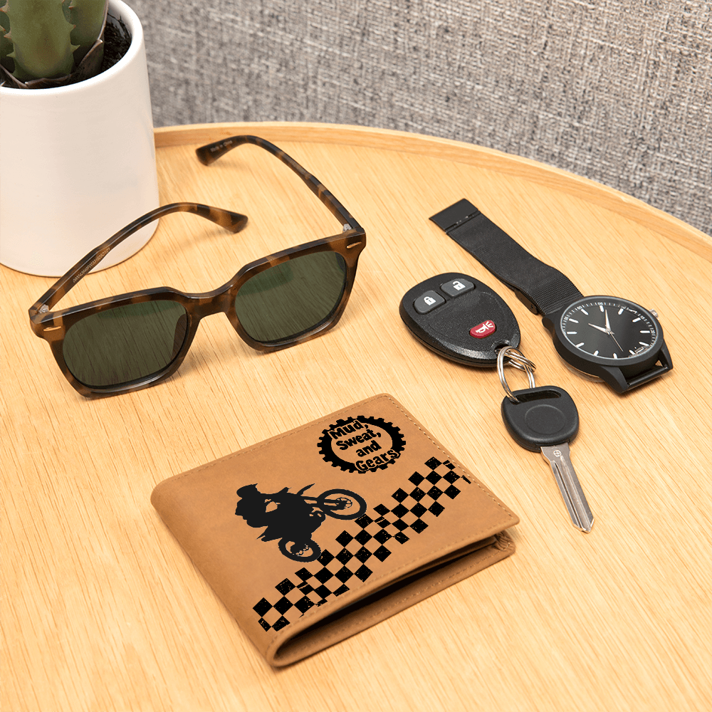 Mud Sweat and Gears Motocross Motorcycle with Rider Leather Wallet