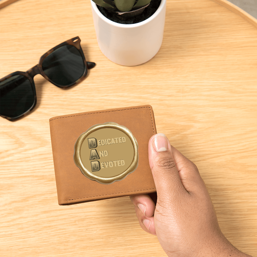 Dedicated and Devoted DAD Golden Seal Graphic Leather Wallet