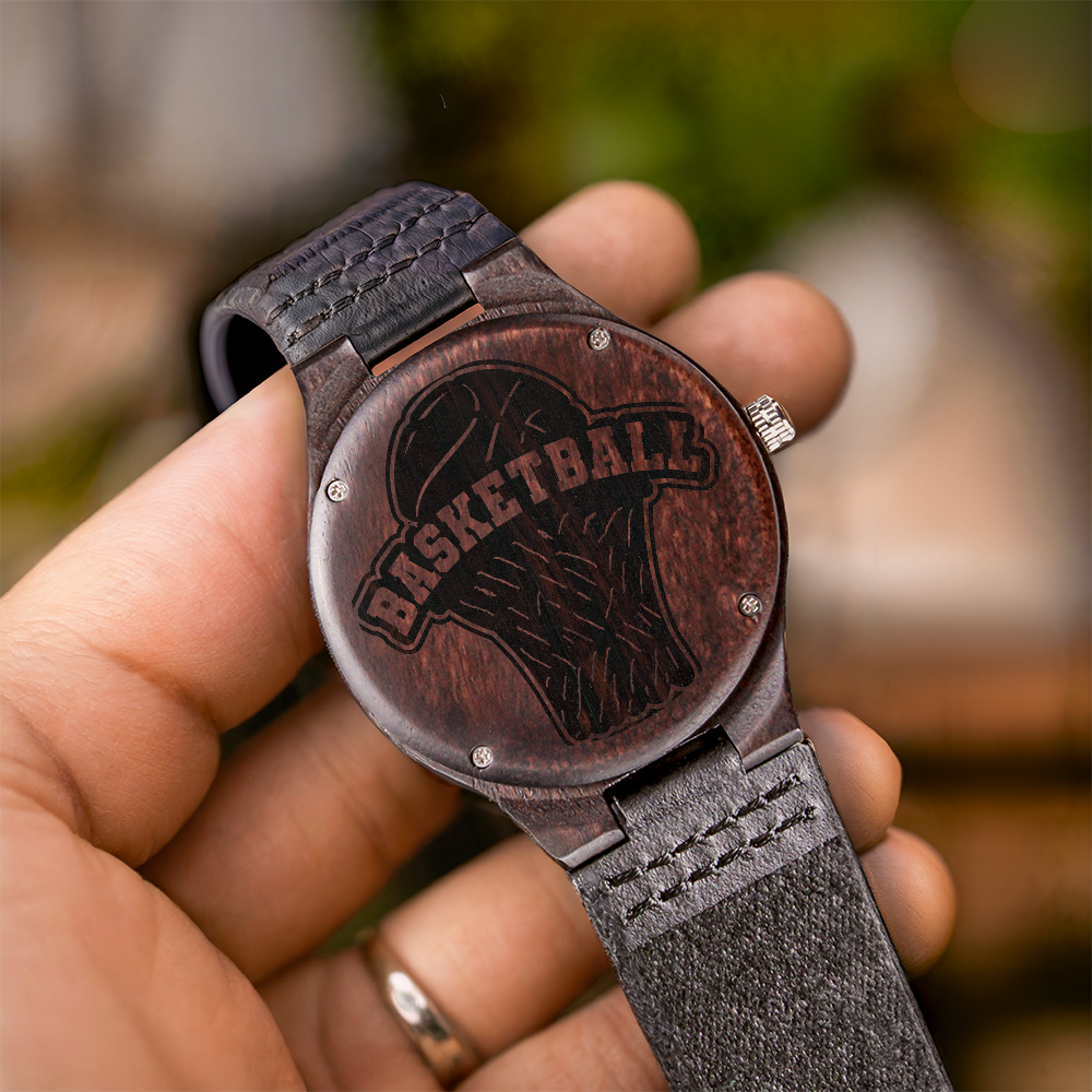 Basketball Fans Engraved Wooden Watch