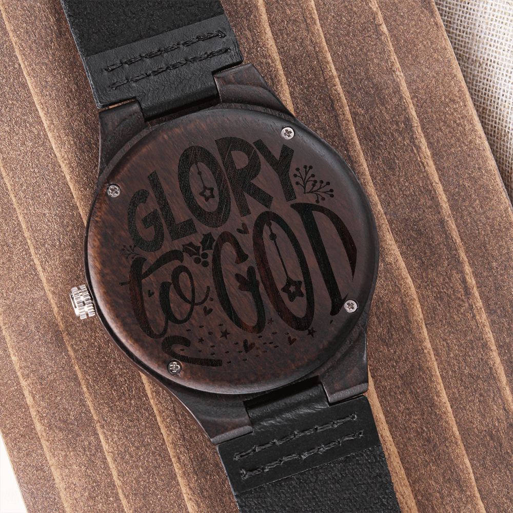 Glory to God Religious Engraved Wooden Watch