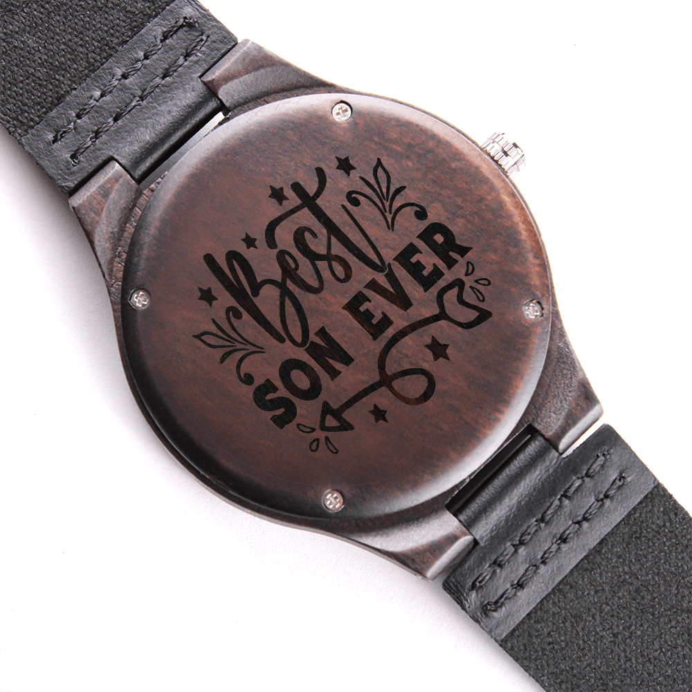 Best Son Ever Engraved Wooden Watch with Leather Strap