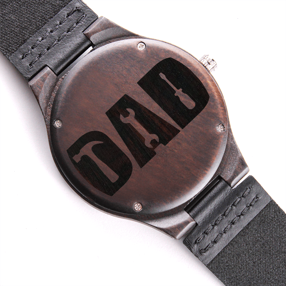 Celebrate Dad with Tools Engraved Wooden Watch with Leather Strap