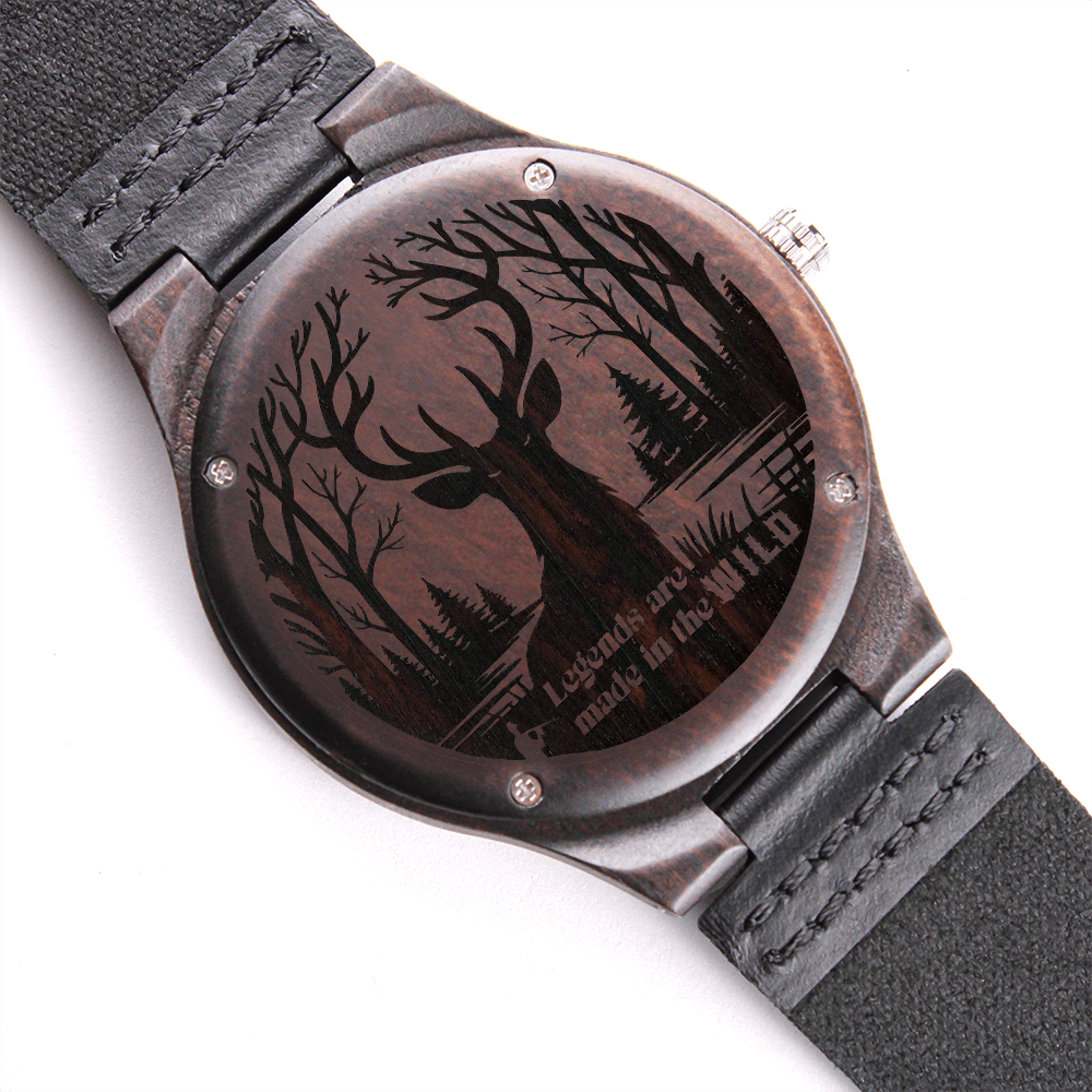 Legends are Made in the Wild Deer Hunter Engraved Wooden Watch