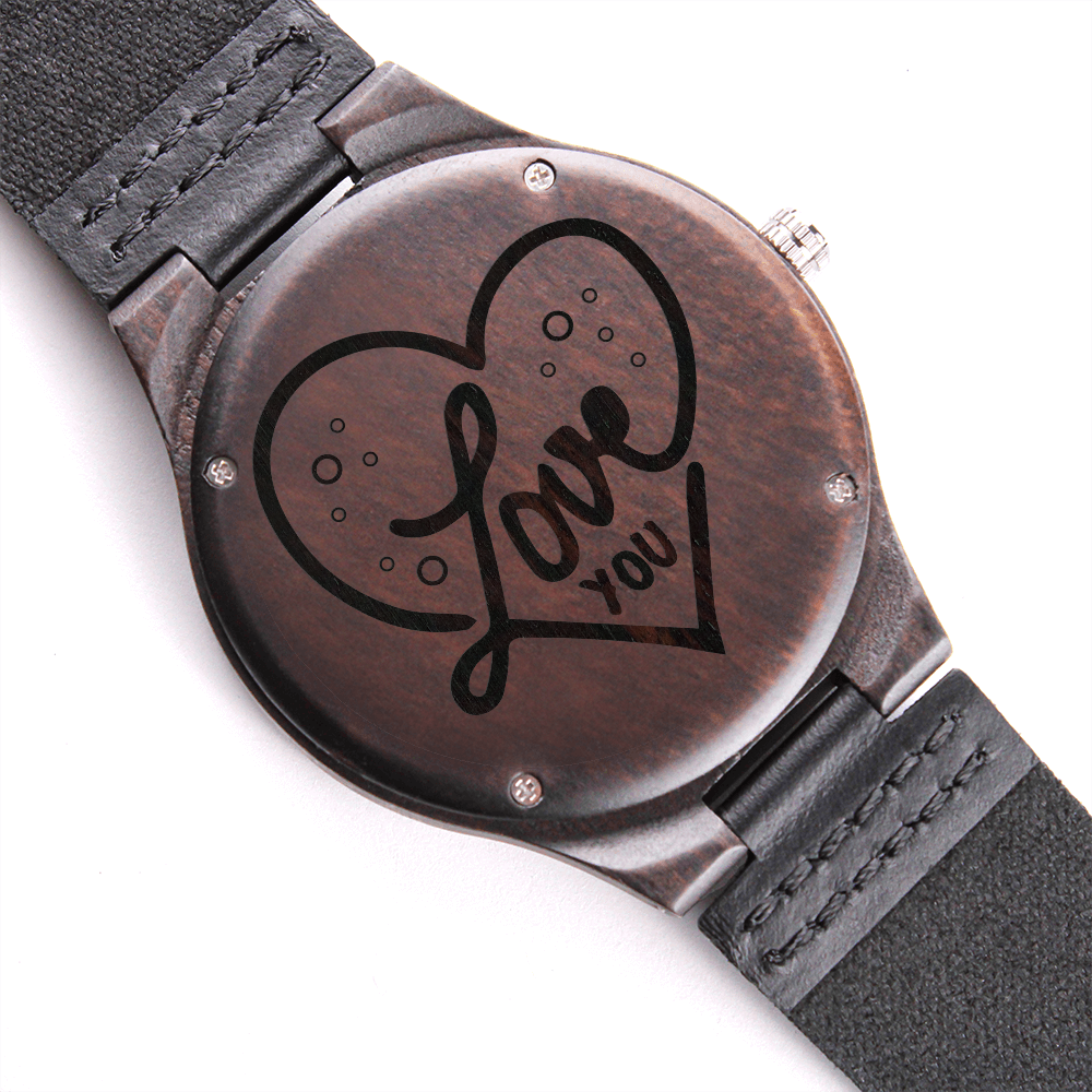 Love You Heart Engraved Luxury Wooden Watch