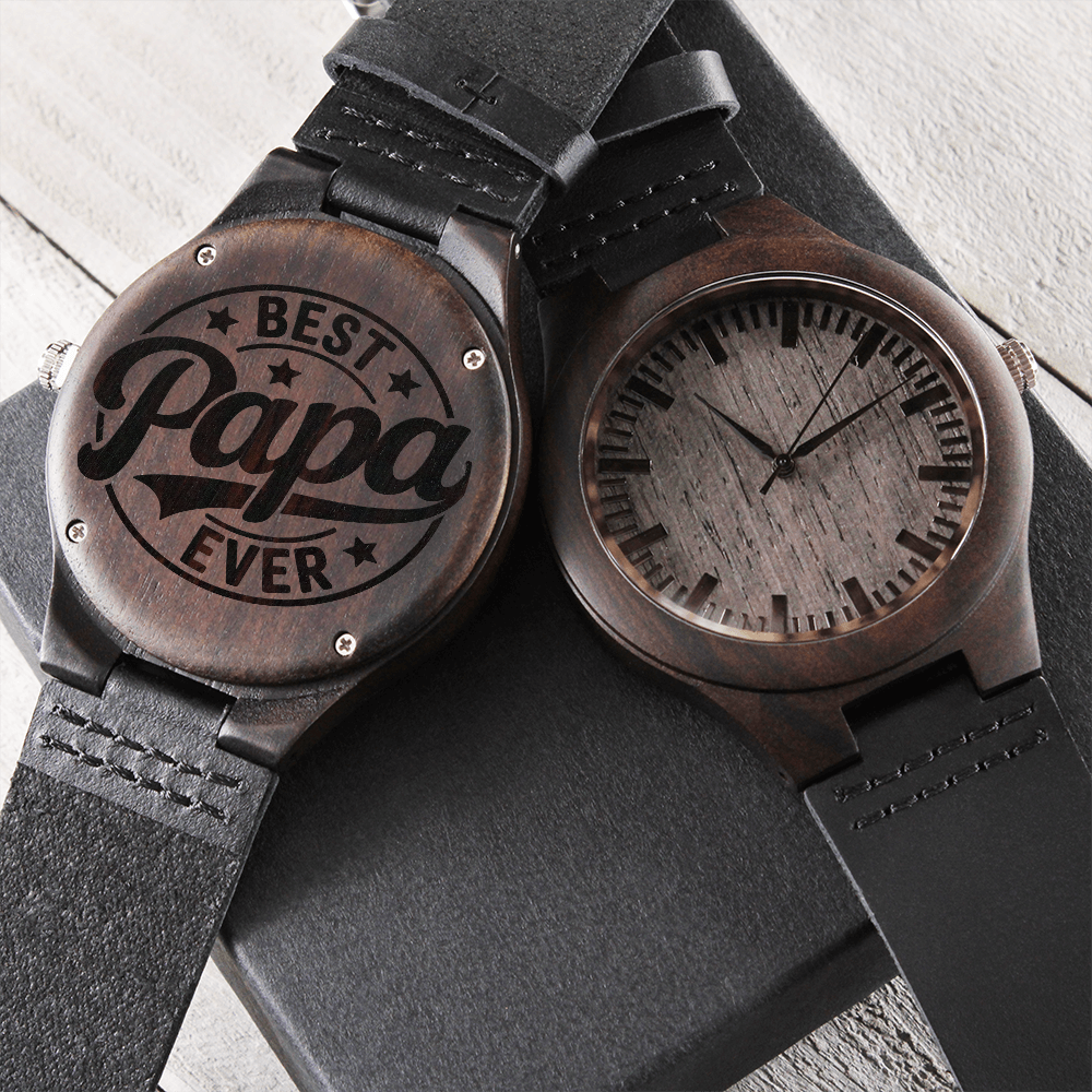 Best Papa Ever Happy Father's Day Engraved Wooden Watch