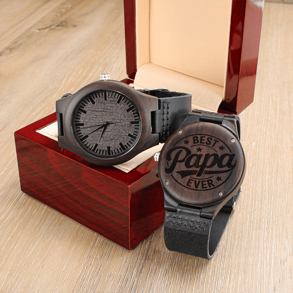 Best Papa Ever Happy Father's Day Engraved Wooden Watch
