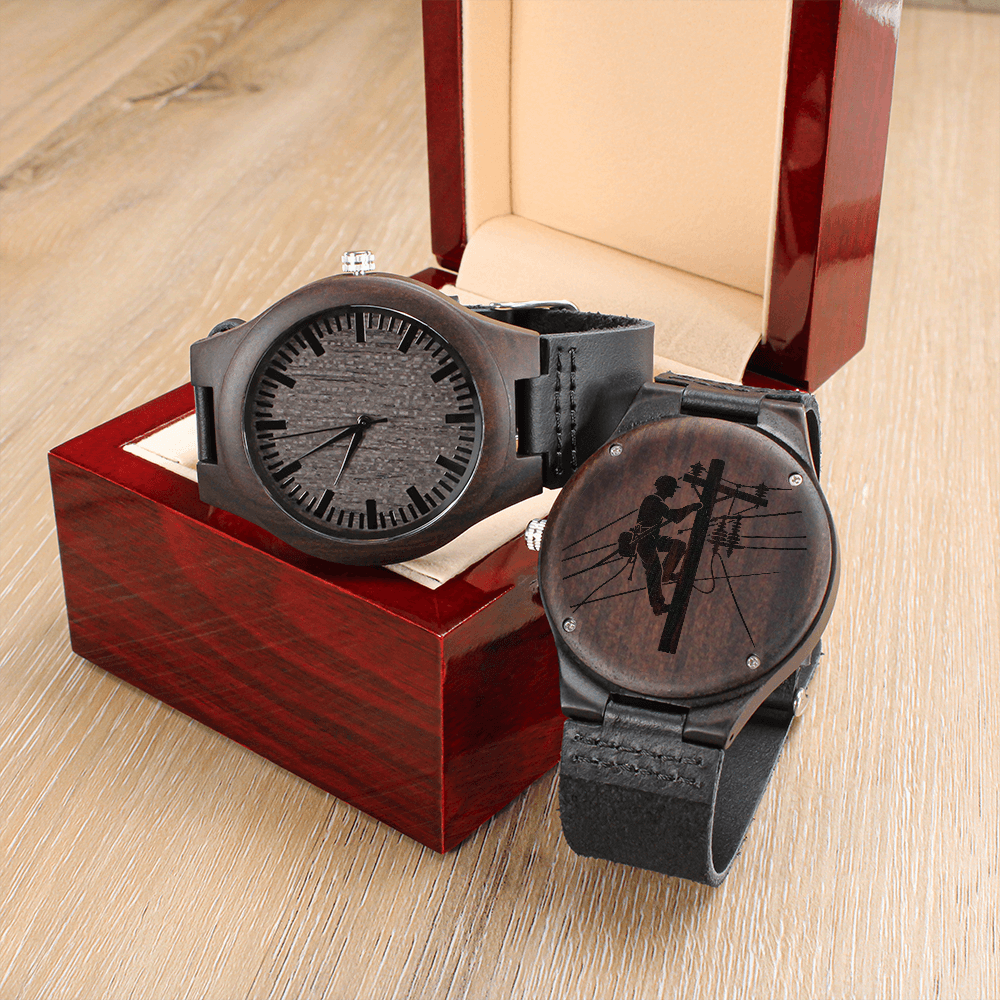 For My Lineman Engraved Wooden Watch