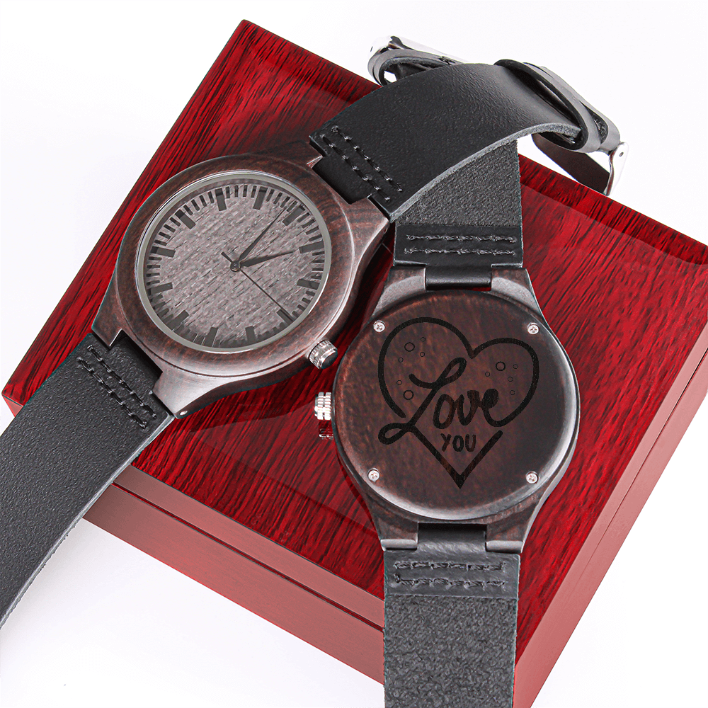 Love You Heart Engraved Luxury Wooden Watch