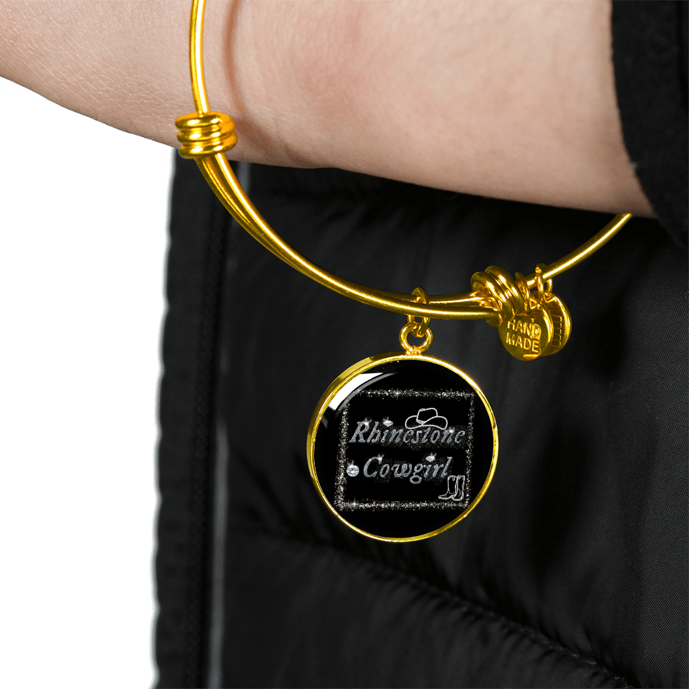 Rhinestone Cowgirl Round Graphic Bangle Bracelet