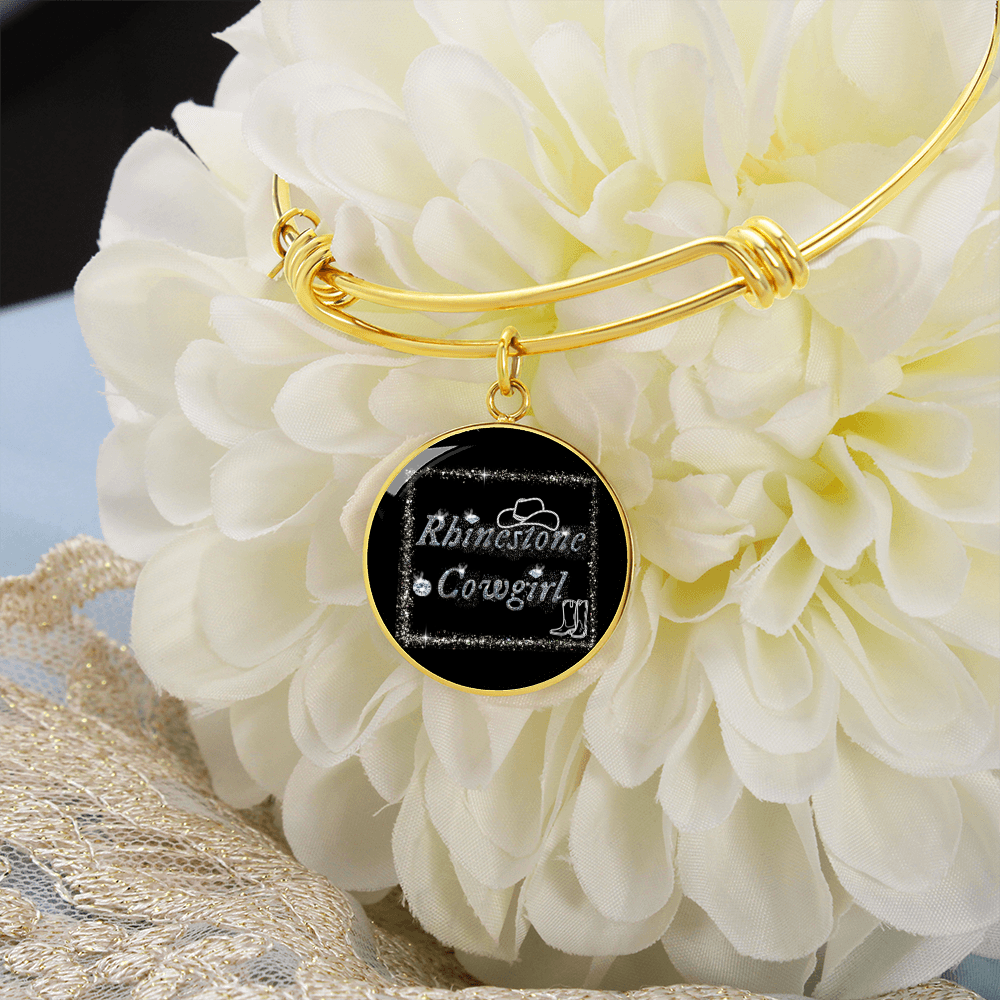 Rhinestone Cowgirl Round Graphic Bangle Bracelet