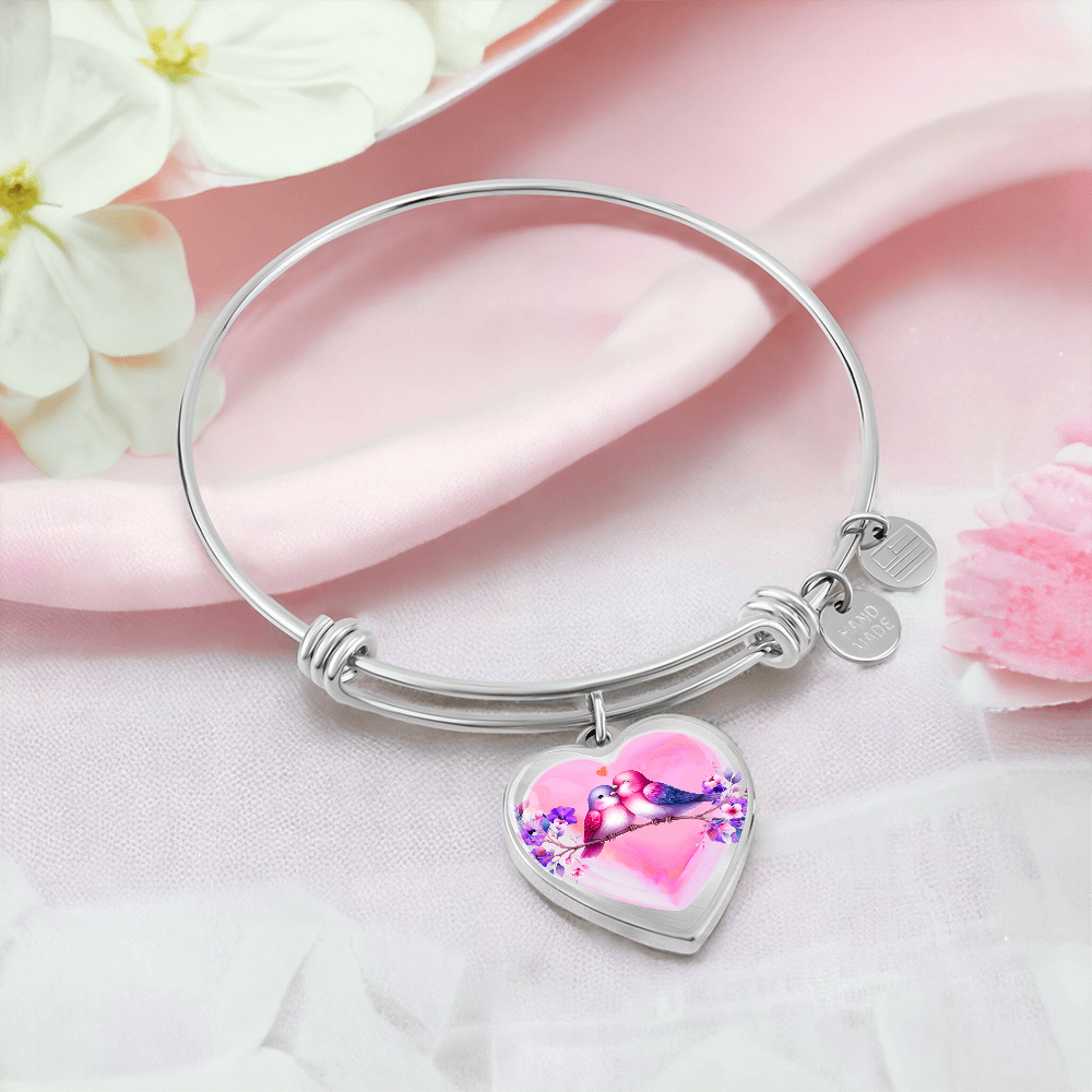 Love Birds on Heart Shaped Graphic Luxury Bracelet