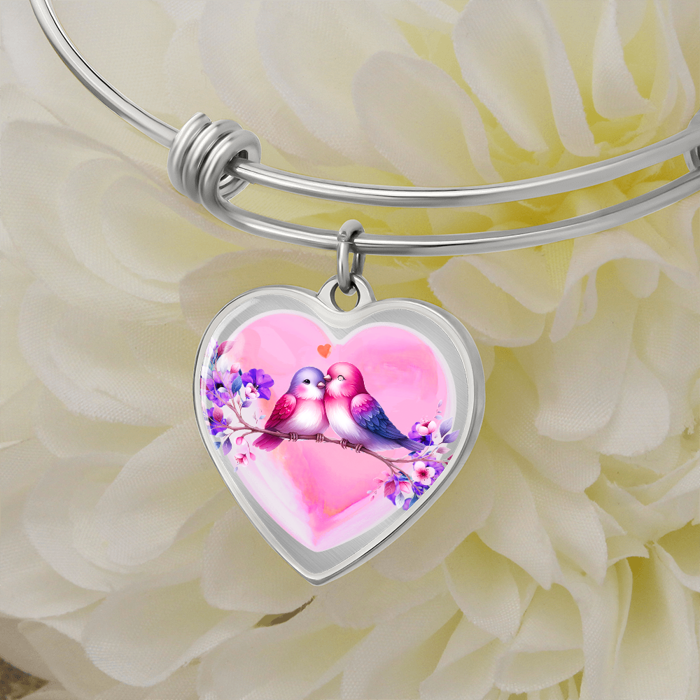 Love Birds on Heart Shaped Graphic Luxury Bracelet