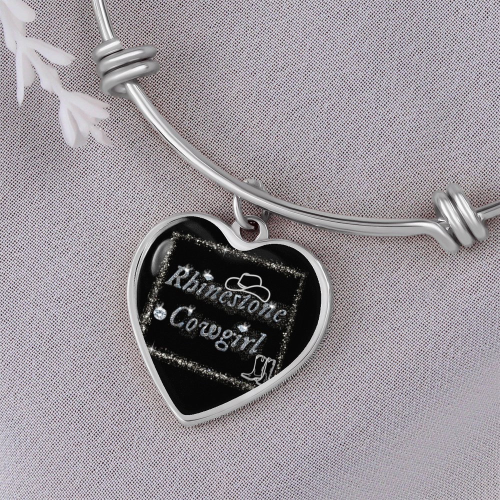 Rhinestone Cowgirl Graphic Heart Bangle Bracelet