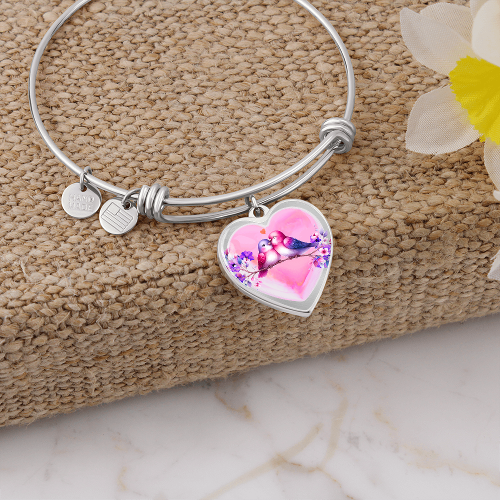 Love Birds on Heart Shaped Graphic Luxury Bracelet