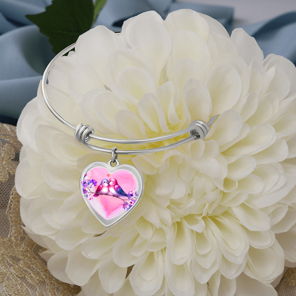 Love Birds on Heart Shaped Graphic Luxury Bracelet