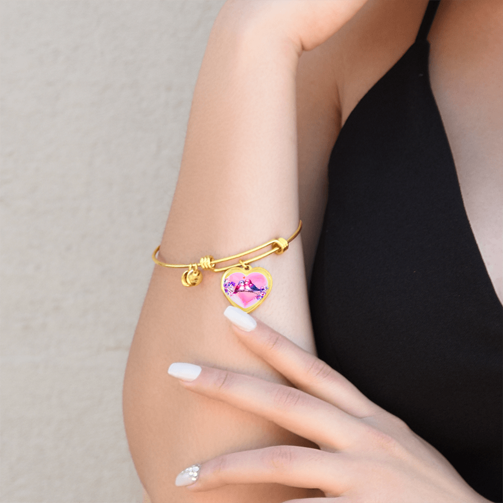 Love Birds on Heart Shaped Graphic Luxury Bracelet