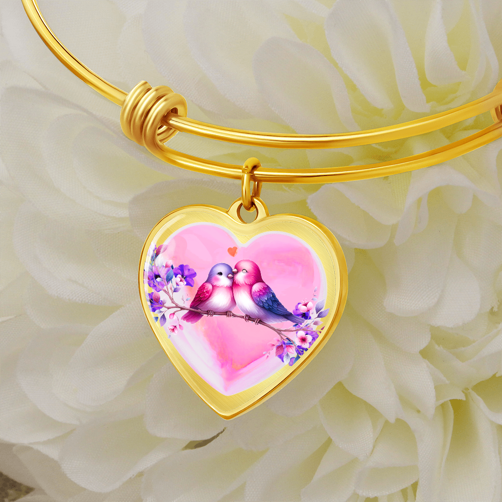 Love Birds on Heart Shaped Graphic Luxury Bracelet