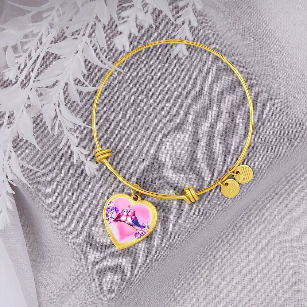 Love Birds on Heart Shaped Graphic Luxury Bracelet