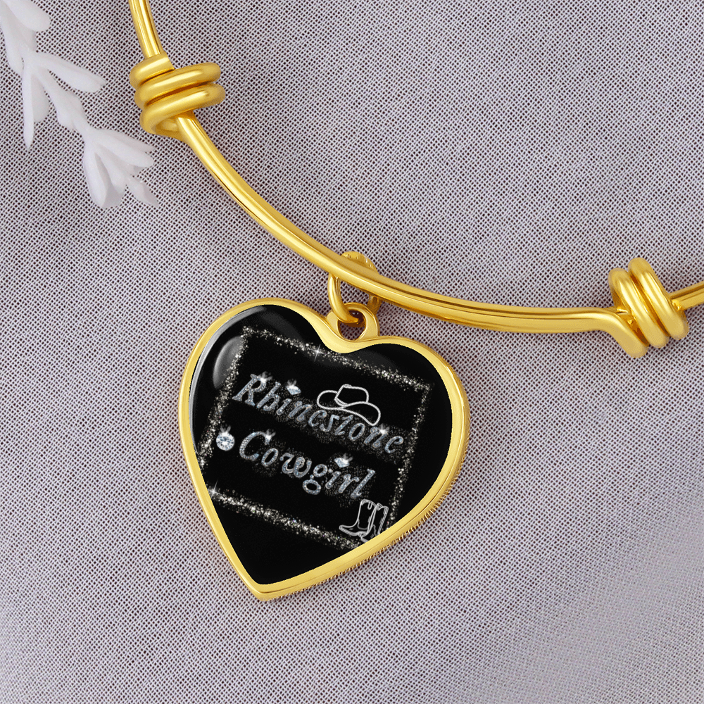 Rhinestone Cowgirl Graphic Heart Bangle Bracelet