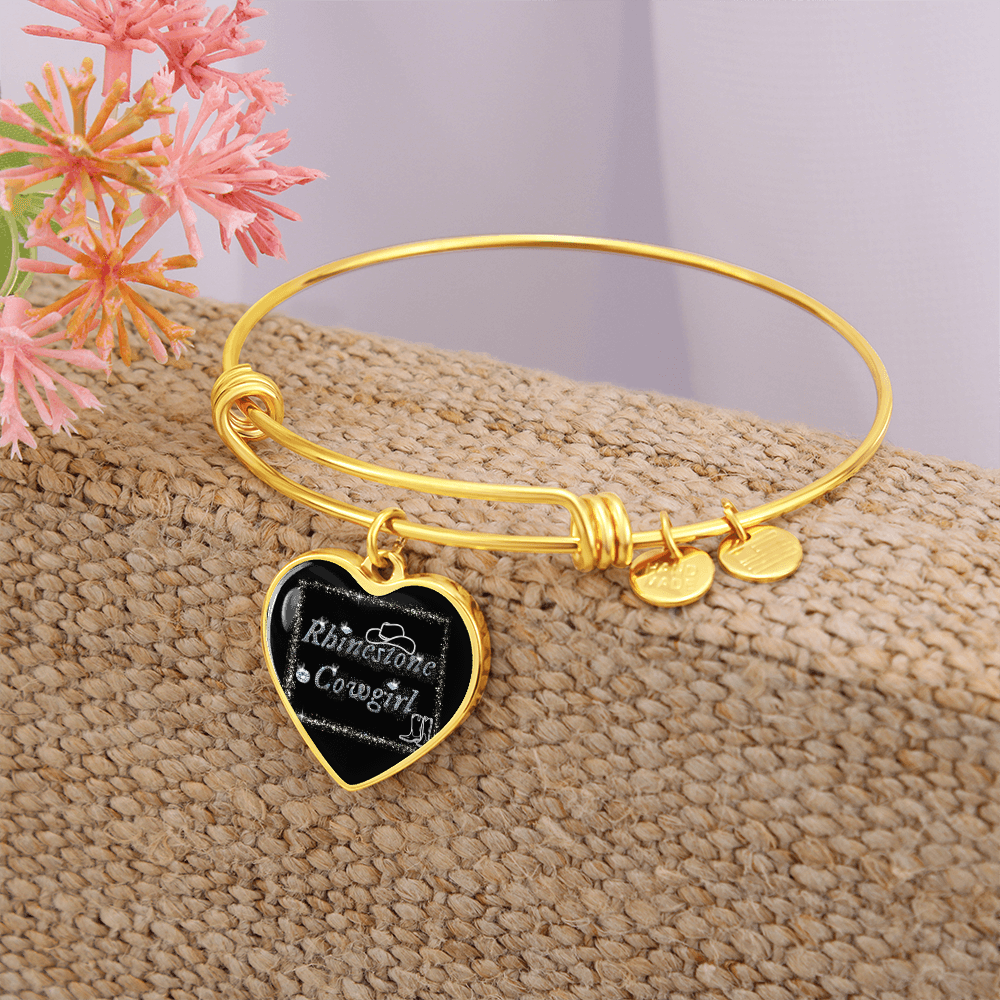 Rhinestone Cowgirl Graphic Heart Bangle Bracelet