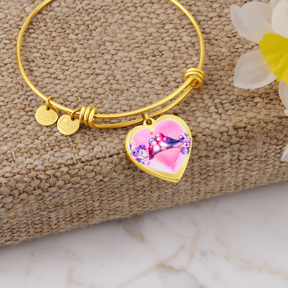 Love Birds on Heart Shaped Graphic Luxury Bracelet